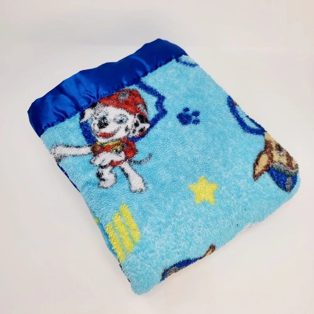 Paw Patrol XL Blue Plush Toddler Blanket with Satin Trim Edge 43x48 SEAM TLC